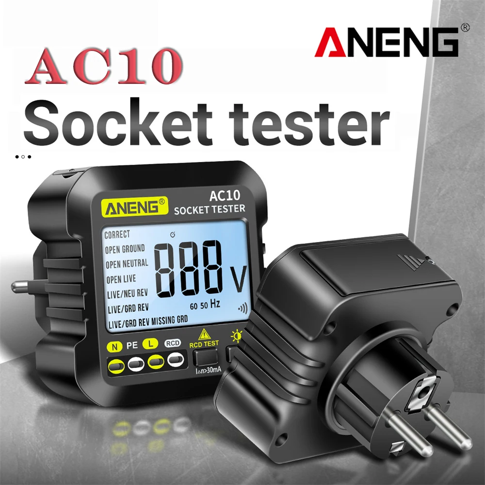 ANENG AC10 Socket Tester Plug Detector Zero Line Plug Polarity Phase Check Phase Detector US/EU Plug Multimeter Digital Tester
ANENG AC10 Socket Tester Plug Detector Zero Line Plug Polarity Phase Check Phase Detector US/EU Plug Multimeter Digital Tester