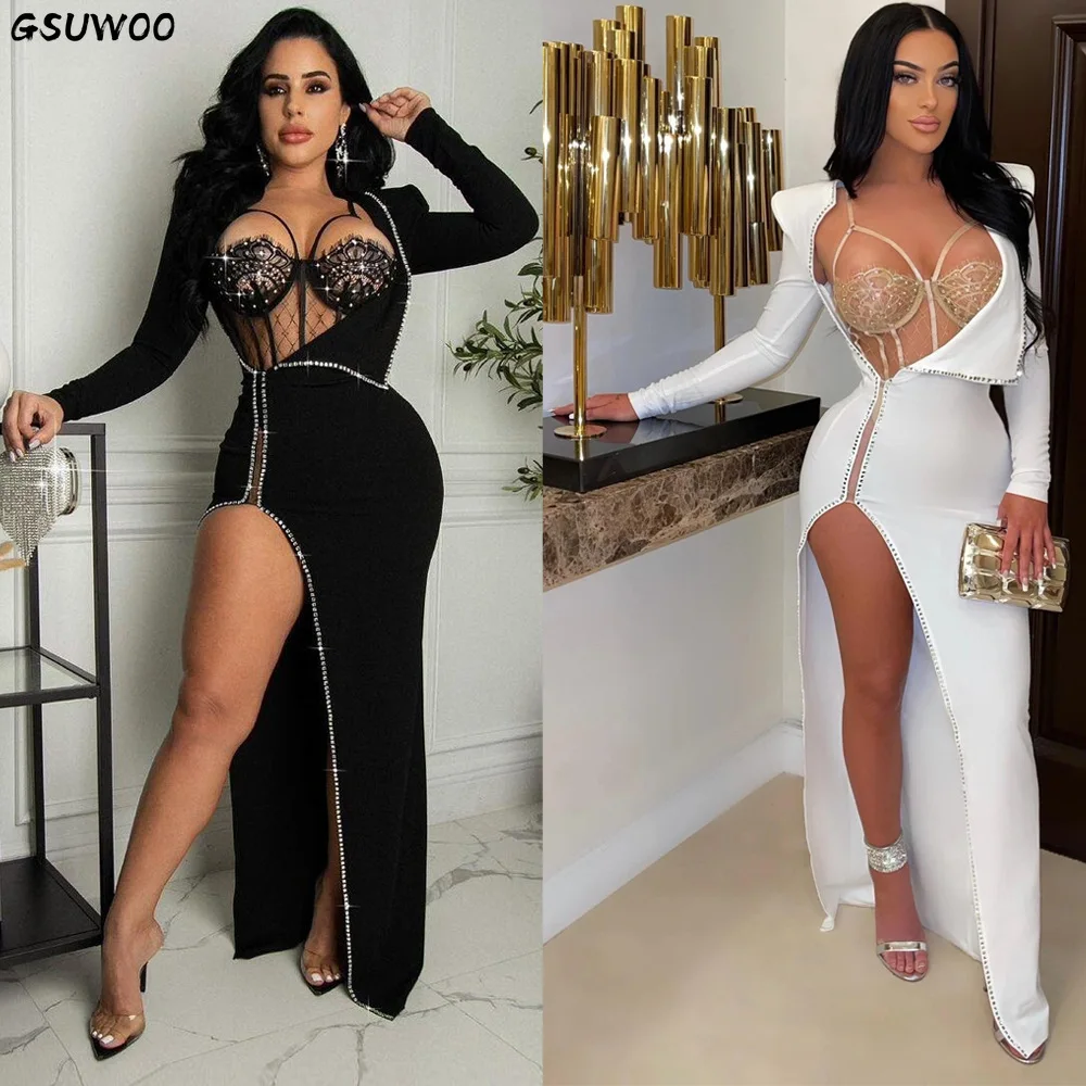 GSUWOO Diamonds Sheer Mesh Party Club Two Piece Set Sexy Lace Bustier Bodysuit Long Sleeve High Split Maxi Dress Evening Dresses
GSUWOO Diamonds Sheer Mesh Party Club Two Piece Set Sexy Lace Bustier Bodysuit Long Sleeve High Split Maxi Dress Evening Dresses