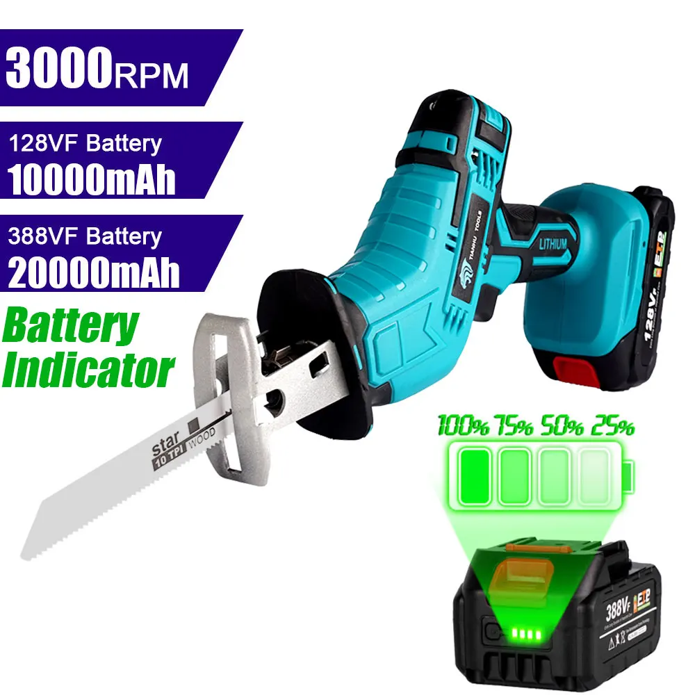 18V Cordless Reciprocating Saw With Battery Indicator For Makita 18V Battery Portable Replacement Electric Saw EU Charger
18V Cordless Reciprocating Saw With Battery Indicator For Makita 18V Battery Portable Replacement Electric Saw EU Charger