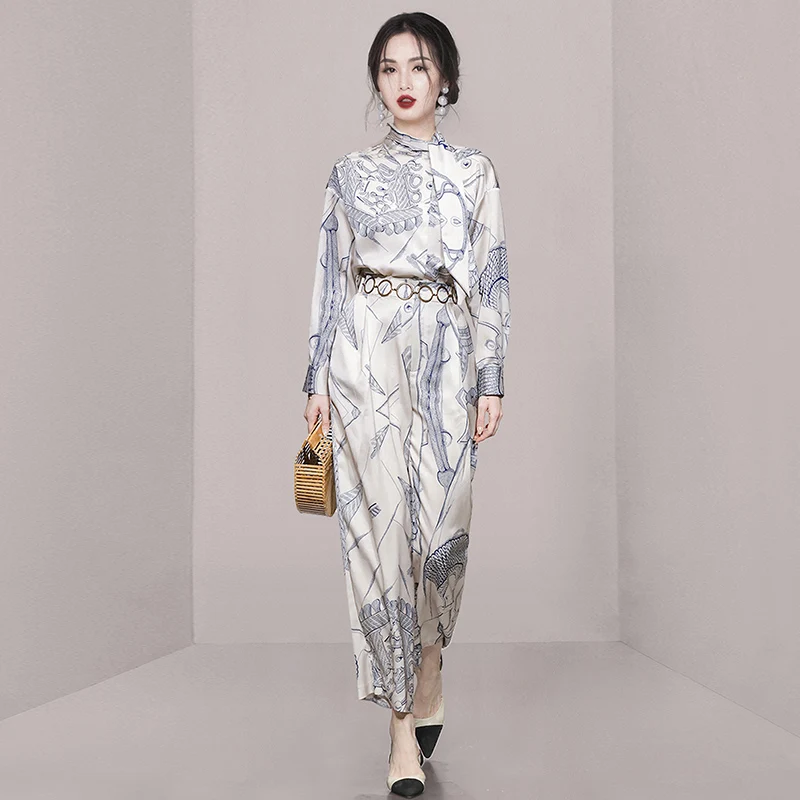 Spring and Summer Women's New High-end Temperament Ribbon Collar Loose Top+Fashion Belt Slim High Waist Pants Two-piece Suit
Spring and Summer Women's New High-end Temperament Ribbon Collar Loose Top+Fashion Belt Slim High Waist Pants Two-piece Suit