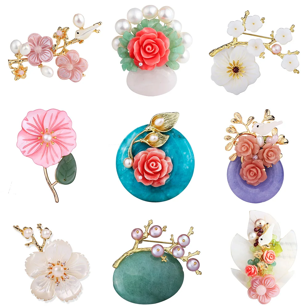 FARLENA Jewelry Round Natural Stone Freshwater Pearl Shell Brooches with 14K Gold Plated Leaf Vintage Women Brooch Gift
FARLENA Jewelry Round Natural Stone Freshwater Pearl Shell Brooches with 14K Gold Plated Leaf Vintage Women Brooch Gift
