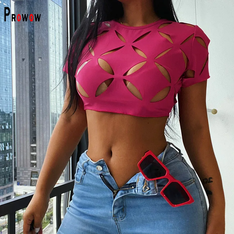 Prowow Sexy Women Shirts Pink Color Geometry Hollow Out Cropped Tops Clothes 2022 New Summer O-neck Short Sleeve Party T-shirt
Prowow Sexy Women Shirts Pink Color Geometry Hollow Out Cropped Tops Clothes 2022 New Summer O-neck Short Sleeve Party T-shirt