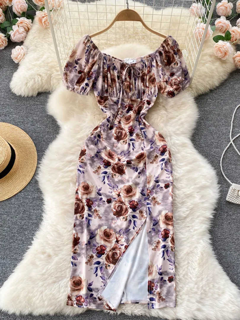 Foamlina Summer Dress 2022 French Retro Floral Dress Elegant Lace-up O-neck Short Sleeve Slim Split Midi Beach Party Dress Women
Foamlina Summer Dress 2022 French Retro Floral Dress Elegant Lace-up O-neck Short Sleeve Slim Split Midi Beach Party Dress Women