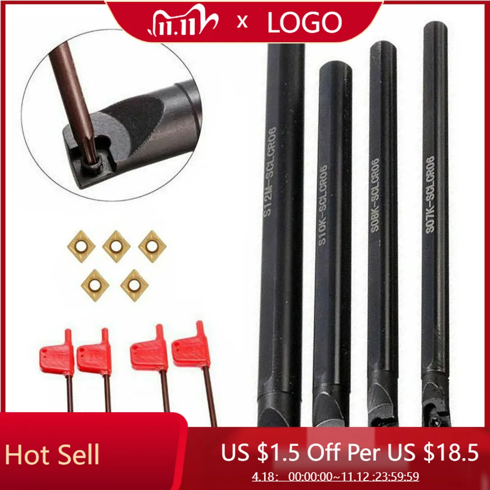 4pcs 7/8/10/12mm SCLCR06 Lathe Boring Bar Turning Tool Holder+Wrench 5x CCMT0602 Lathe Tool Metal Turning NC Industrial Blade
4pcs 7/8/10/12mm SCLCR06 Lathe Boring Bar Turning Tool Holder+Wrench 5x CCMT0602 Lathe Tool Metal Turning NC Industrial Blade