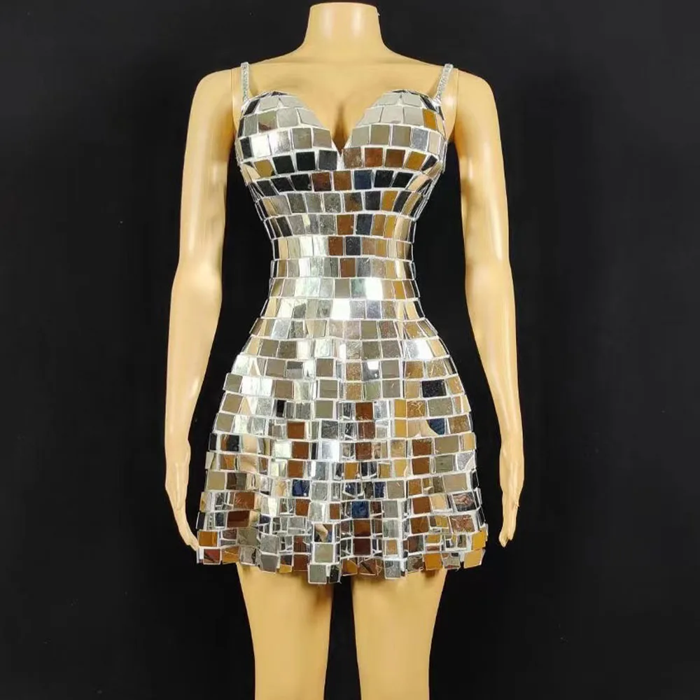 Sexy Shining Silver Mirrors Sleeveless Short Dress Evening Birthday Celebrate Outfit Party Sexy Costume Dancer Performance Show
Sexy Shining Silver Mirrors Sleeveless Short Dress Evening Birthday Celebrate Outfit Party Sexy Costume Dancer Performance Show