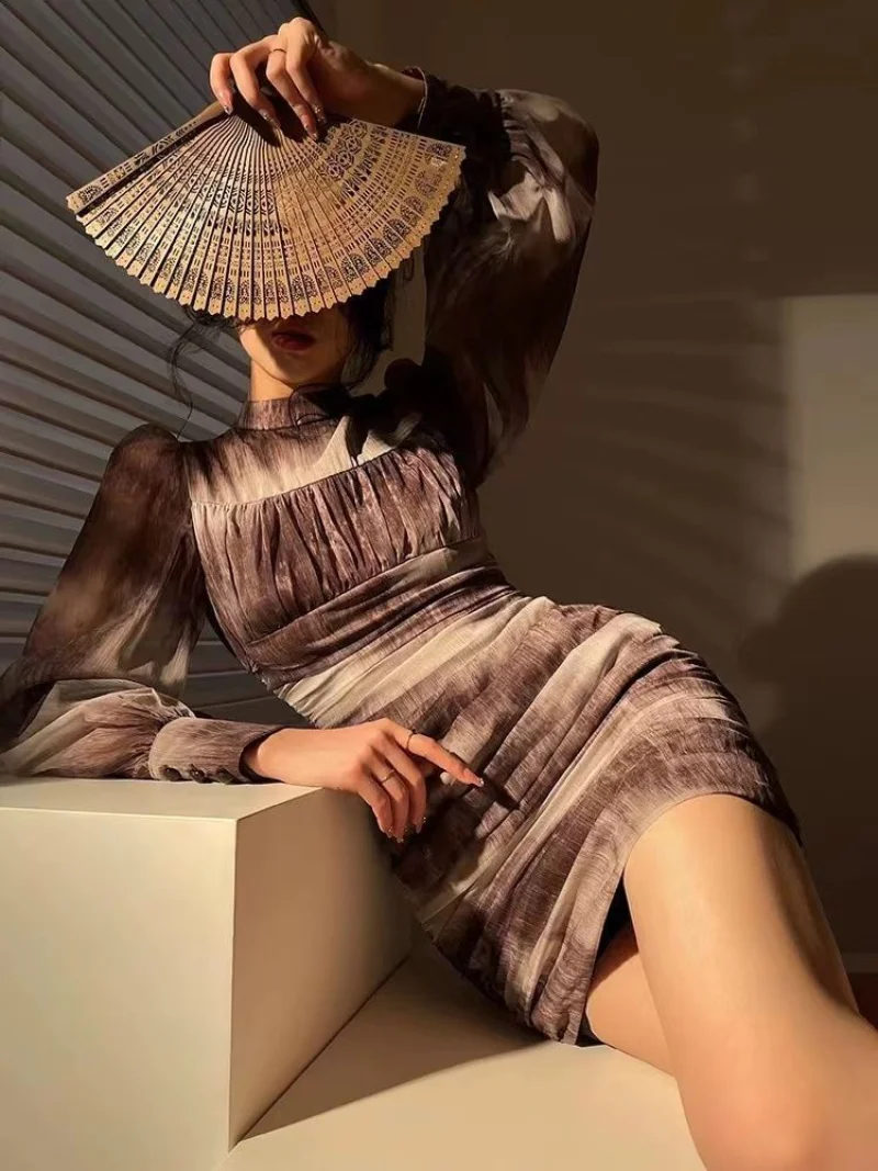 WDMSNA Autumn New Stand Collar Vestidos De Fiesta French Lantern Sleeve Tie-dyed Robe High Waist Pleated Slim Short Dress Women
WDMSNA Autumn New Stand Collar Vestidos De Fiesta French Lantern Sleeve Tie-dyed Robe High Waist Pleated Slim Short Dress Women