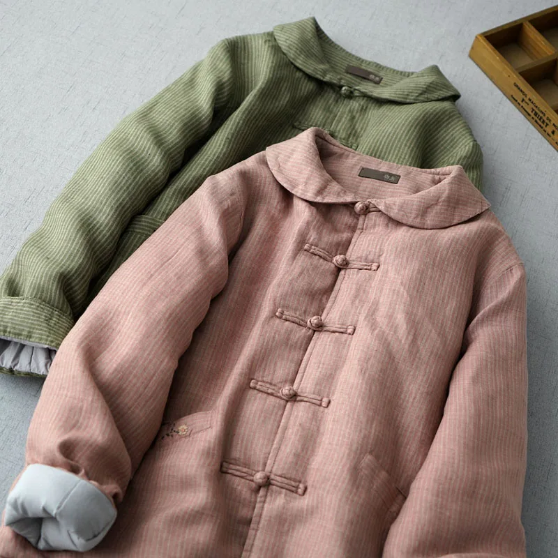 Autumn Winter Women All-match Loose Brief Chinese Style Buttons Striped Comfortable Cozy Warm Thick Cotton Padded Jacket
Autumn Winter Women All-match Loose Brief Chinese Style Buttons Striped Comfortable Cozy Warm Thick Cotton Padded Jacket
