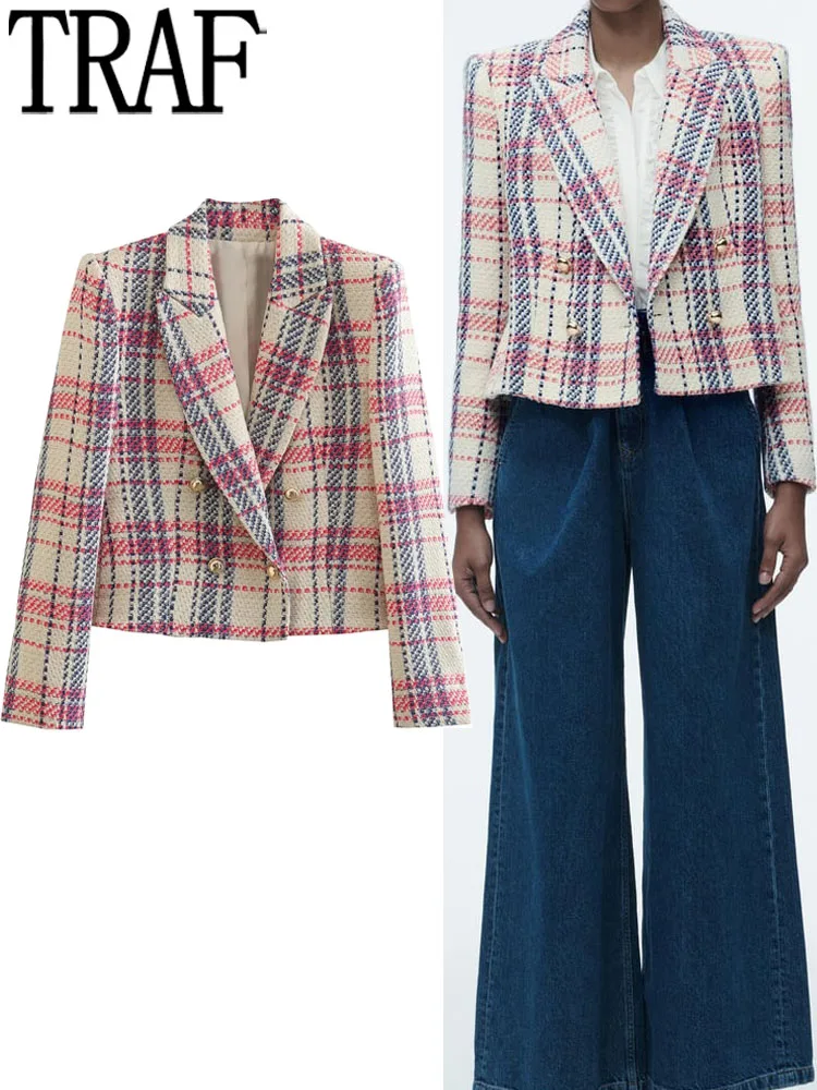 TRAF Plaid Cropped Blazer Women Double Breasted Tweed Blazer Woman Long Sleeve Women's Spring Jackets 2023 Check Short Jacket
TRAF Plaid Cropped Blazer Women Double Breasted Tweed Blazer Woman Long Sleeve Women's Spring Jackets 2023 Check Short Jacket