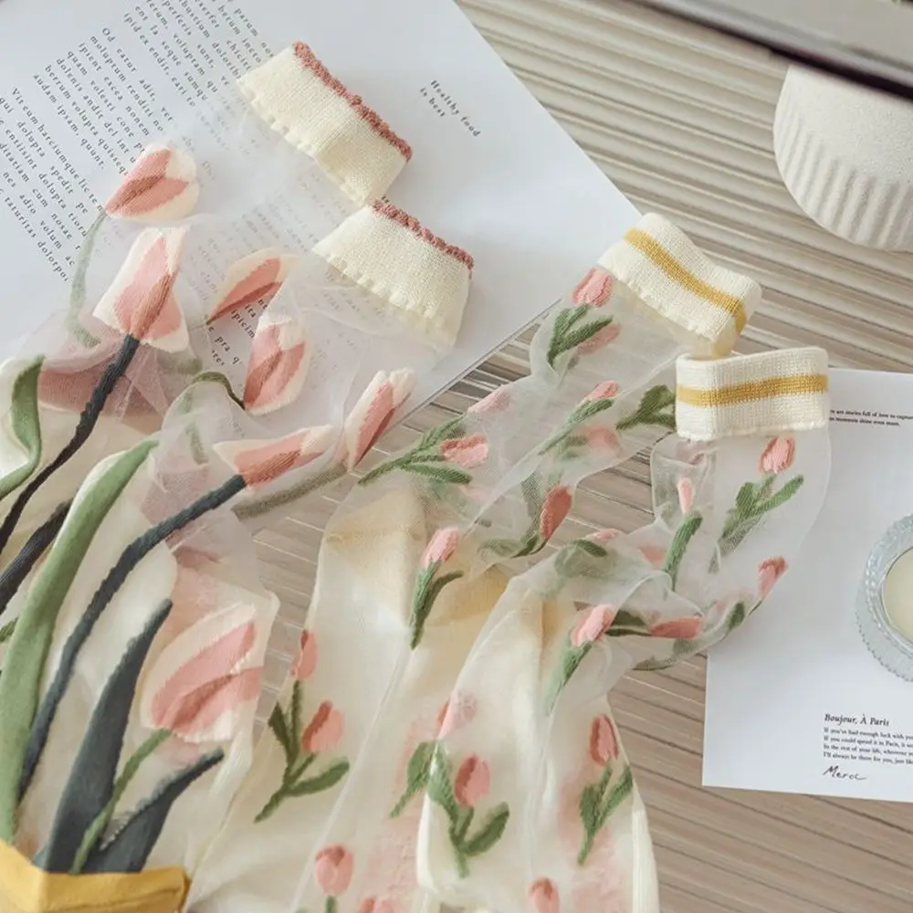 Summer Transparent Thin Glass Silk Cotton Socks Sweet Colorful Flowers Bow Lattice Middle Tube Socks for Women Girls
Summer Transparent Thin Glass Silk Cotton Socks Sweet Colorful Flowers Bow Lattice Middle Tube Socks for Women Girls