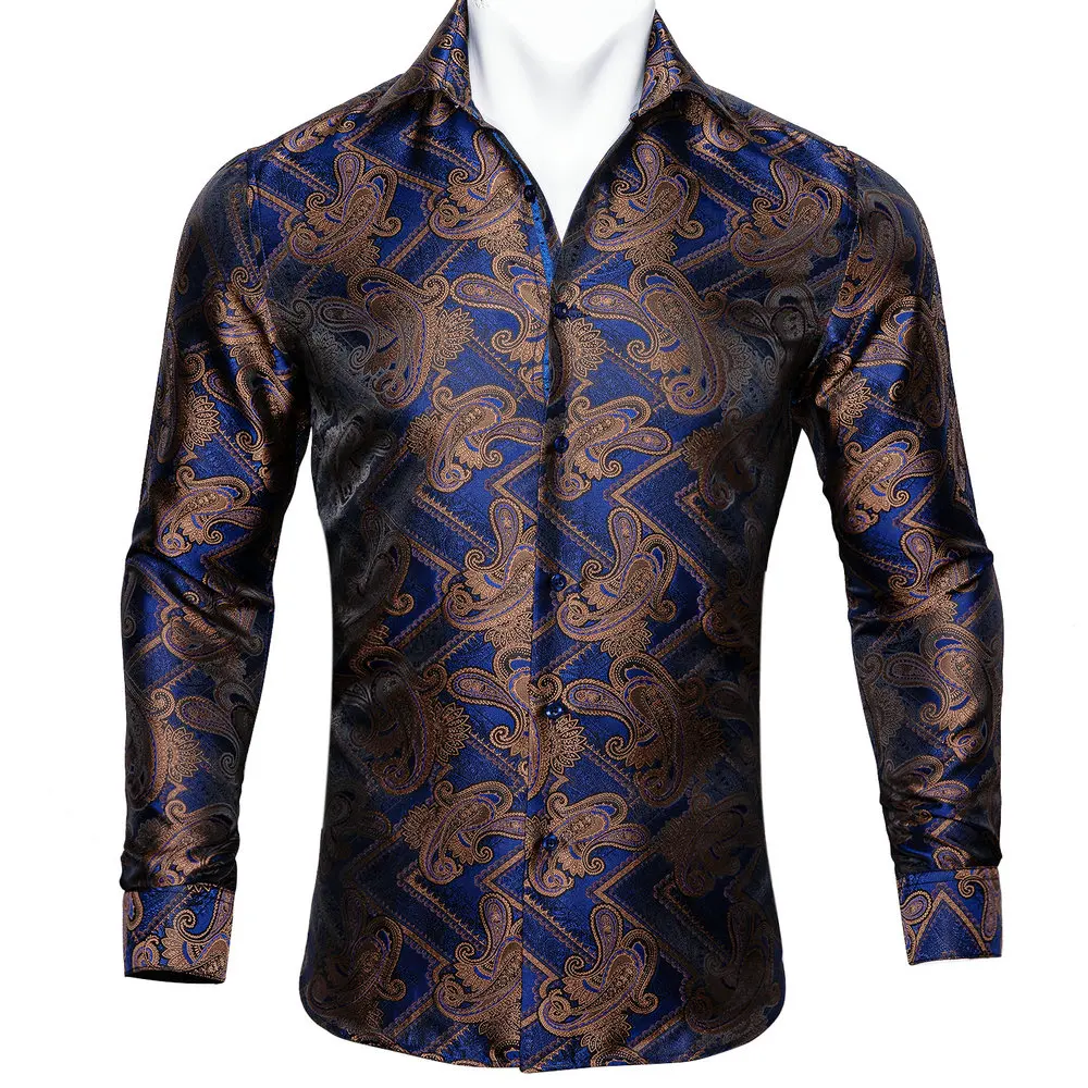 

Paisley Purple Long Sleeve Mens Shirt Turndown Collar Novelty Polyester Jacquard Casual Fit Business Wedding Designer Barry.Wang