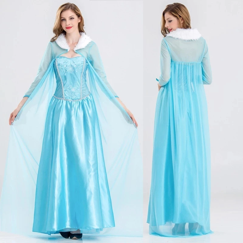 

Halloween Carnival Party Princess Anna Elsa Queen Blue Dress Costume Frozen Queen Cosplay Masquerade Fairy Dress For Women