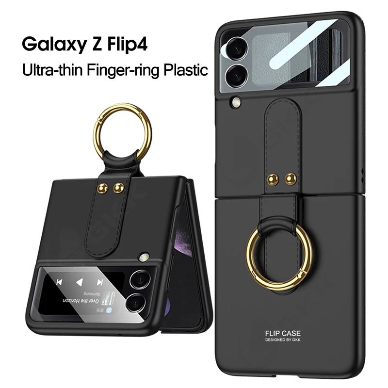 

GKK Оригинальный стеклянный чехол-накладка на заднюю панель для Samsung Galaxy Z, флип-чехол 4 дюйма, чехол с кольцом-держателем в комплекте, жесткий чехол для Galaxy Z Flip4
