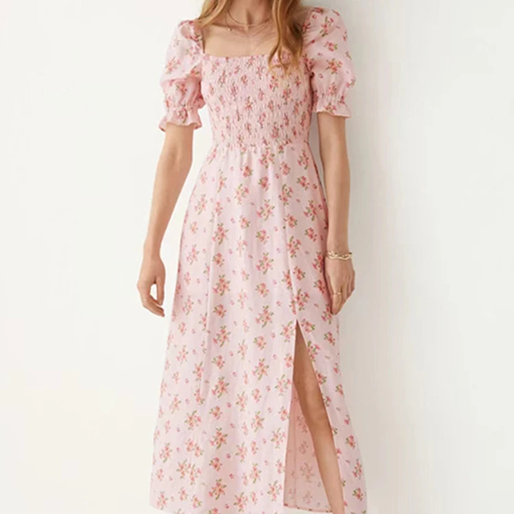 Floral Print Women Backless Slit Midi Dress Puff Sleeve Ruffles Ladies Square Collar Robes
Floral Print Women Backless Slit Midi Dress Puff Sleeve Ruffles Ladies Square Collar Robes