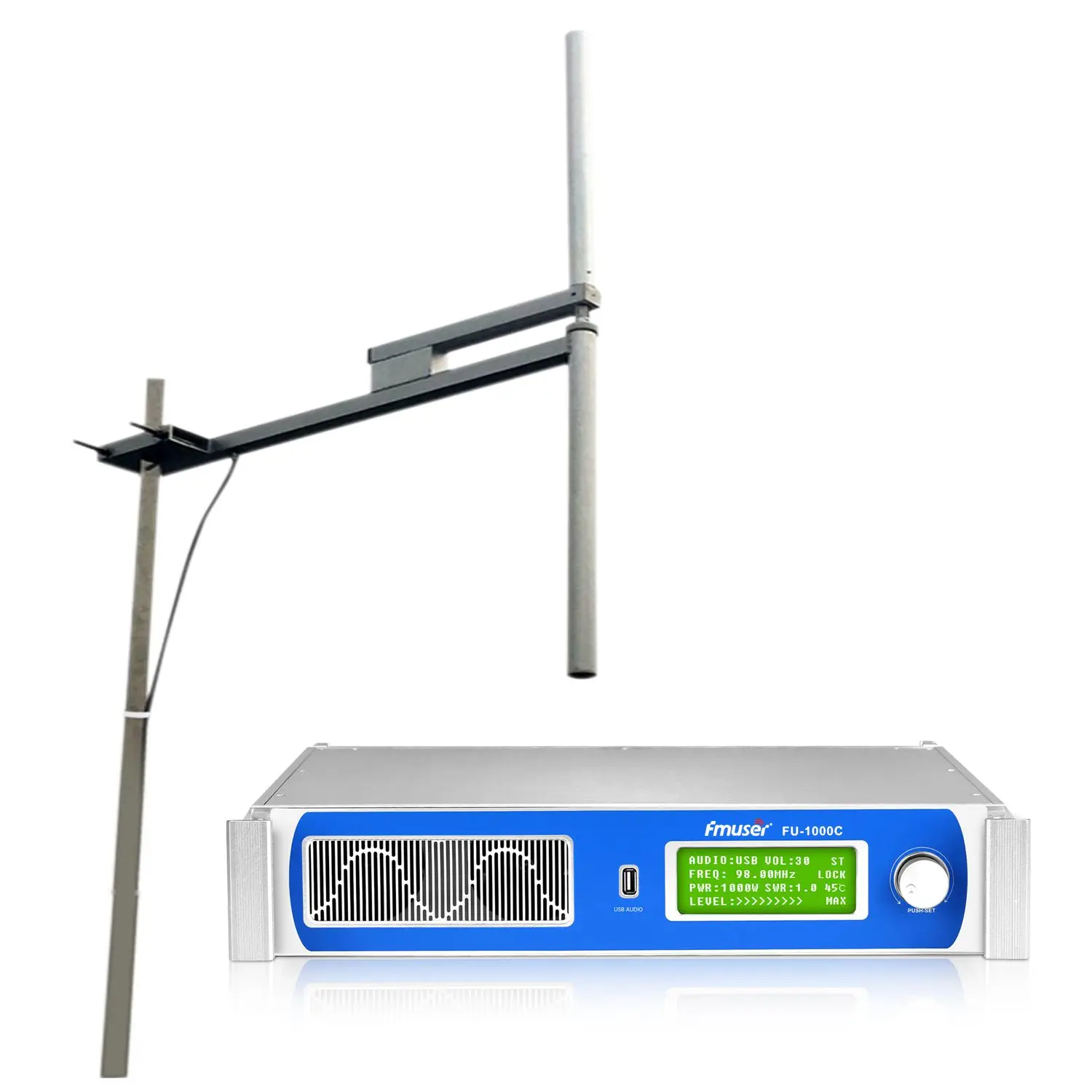 1000W FM Transmitter + 2KW Dipole Antenna + 30M Coaxial Cable KIT FMUSER FU-1000C
1000W FM Transmitter + 2KW Dipole Antenna + 30M Coaxial Cable KIT FMUSER FU-1000C