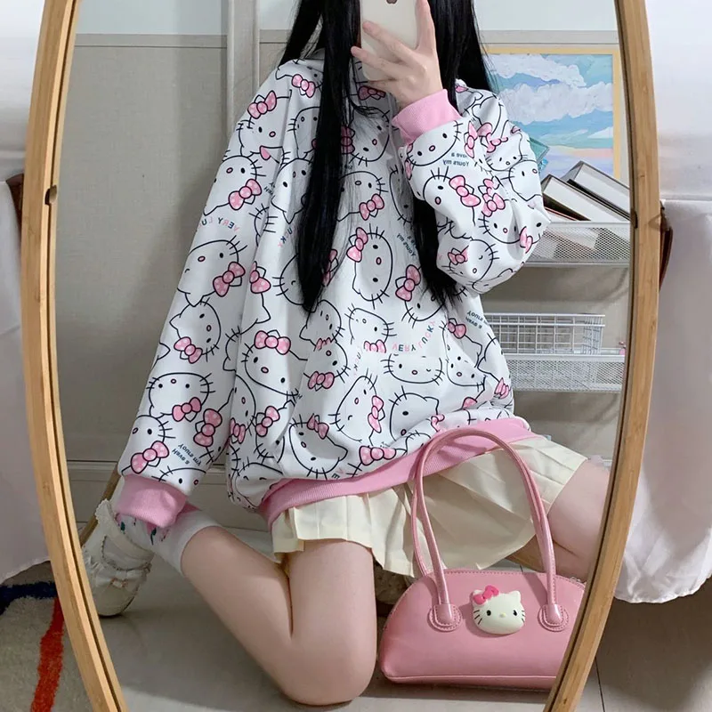 Sanrio, свитер с капюшоном Hello Kitty, женская новая весенняя одежда, трендовые топы с героями мультфильмов, свободные пуловеры Y2k, Дизайнерские сви... 
Sanrio, свитер с капюшоном Hello Kitty, женская новая весенняя одежда, трендовые топы с героями мультфильмов, свободные пуловеры Y2k, Дизайнерские сви...
