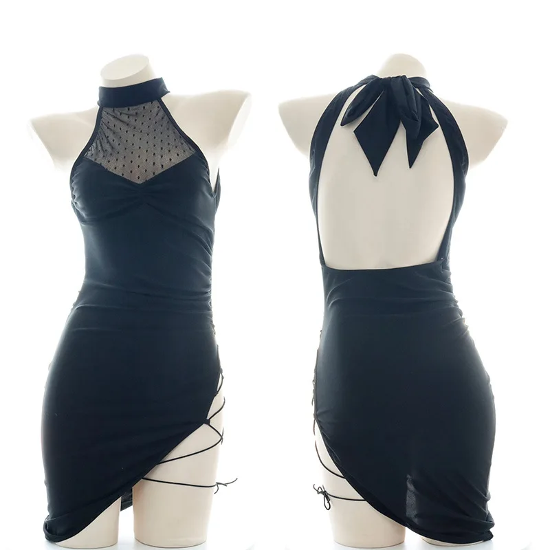 Black Tight Nightdress Uniform Women Sexy Dance Halter Backless Formal Dress Costume Ladies Pajamas Cosplay
Black Tight Nightdress Uniform Women Sexy Dance Halter Backless Formal Dress Costume Ladies Pajamas Cosplay