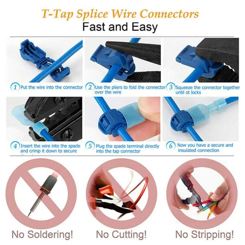 T Tap Quick Splice Wire Connector kit Wire Joint Copper + Nylon Crimp Cable Motorcycle + Female Spade Connector
T Tap Quick Splice Wire Connector kit Wire Joint Copper + Nylon Crimp Cable Motorcycle + Female Spade Connector