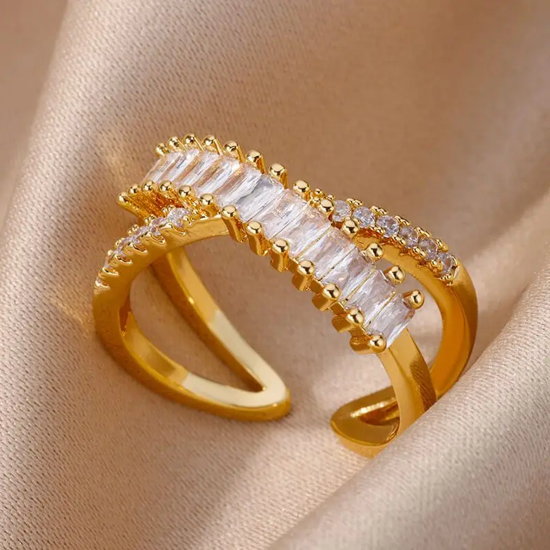 Cubic Zircon Cross Rings for Women Opening Gold Plated Stainless Steel Ring Luxury Wedding Jewelry Couple Gifts anillos mujer
Cubic Zircon Cross Rings for Women Opening Gold Plated Stainless Steel Ring Luxury Wedding Jewelry Couple Gifts anillos mujer
