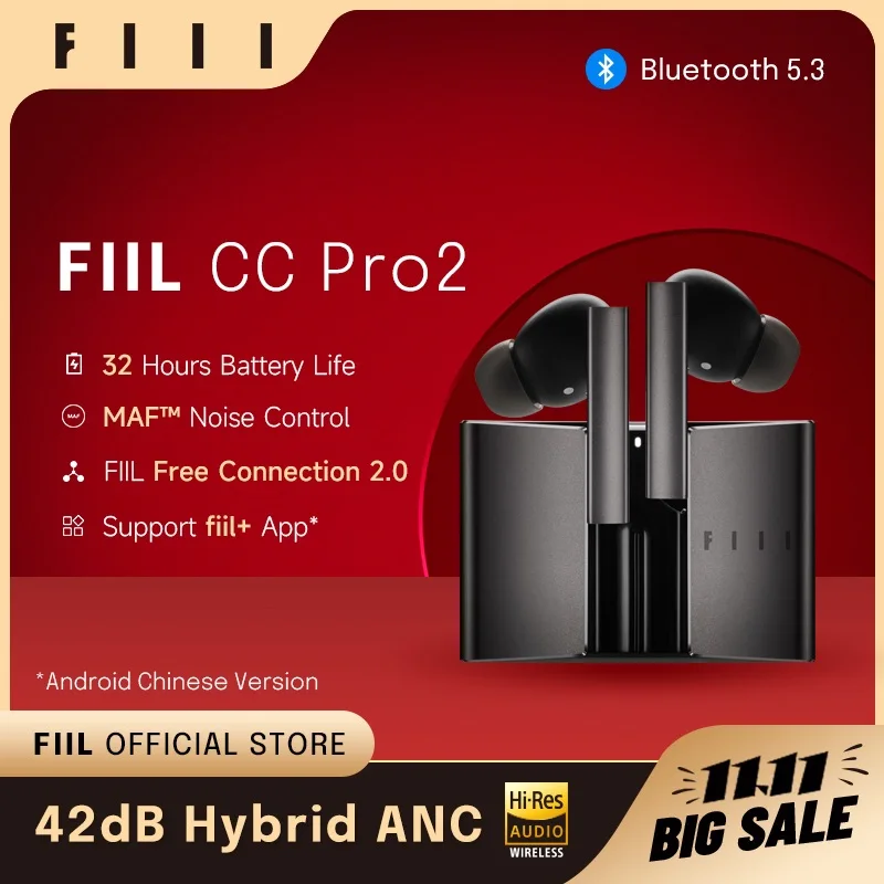 FIIL CC Pro2 New Bluetooth 5.3 TWS Earbuds 42dB ANC Headphones MAF Noise Control with Dual Mic AI ENC 32H Battery Life Earphone
FIIL CC Pro2 New Bluetooth 5.3 TWS Earbuds 42dB ANC Headphones MAF Noise Control with Dual Mic AI ENC 32H Battery Life Earphone