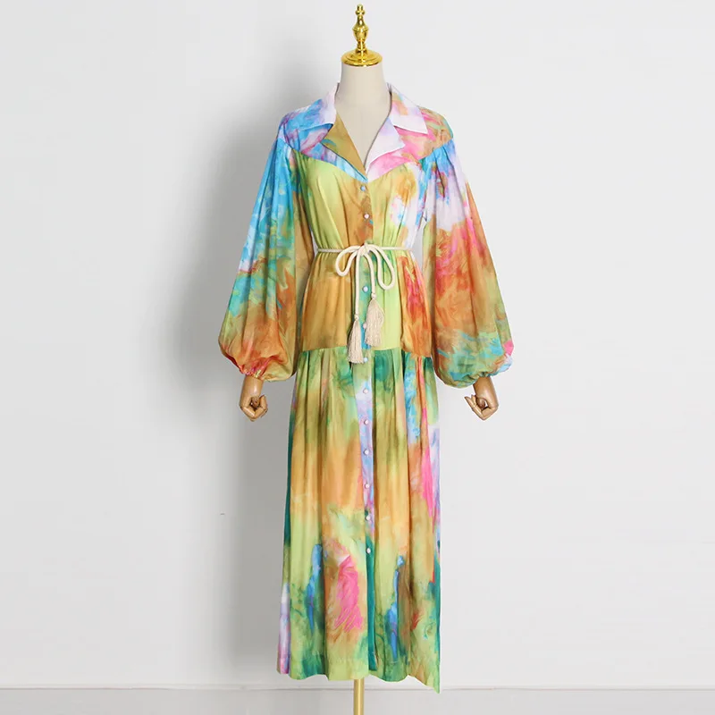 SeeBeautiful Tie Dyed Ink Painting Loose Dress Lapel Lantern Sleeve Patchwork Lace Up Women Summer Autumn 2022 New Fashion Q429
SeeBeautiful Tie Dyed Ink Painting Loose Dress Lapel Lantern Sleeve Patchwork Lace Up Women Summer Autumn 2022 New Fashion Q429