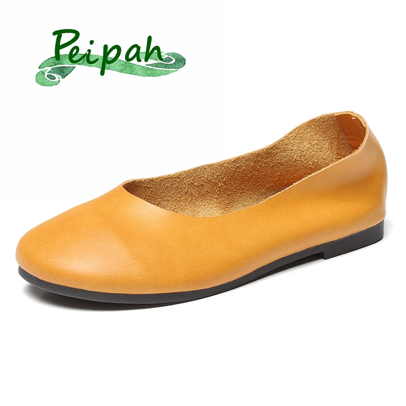 

PEIPAH Brand Handmade Genuine Leather Shoes Woman Slip On Shallow Ballet Flats Female Casual Solid Driving Shoes Ladies Footwear