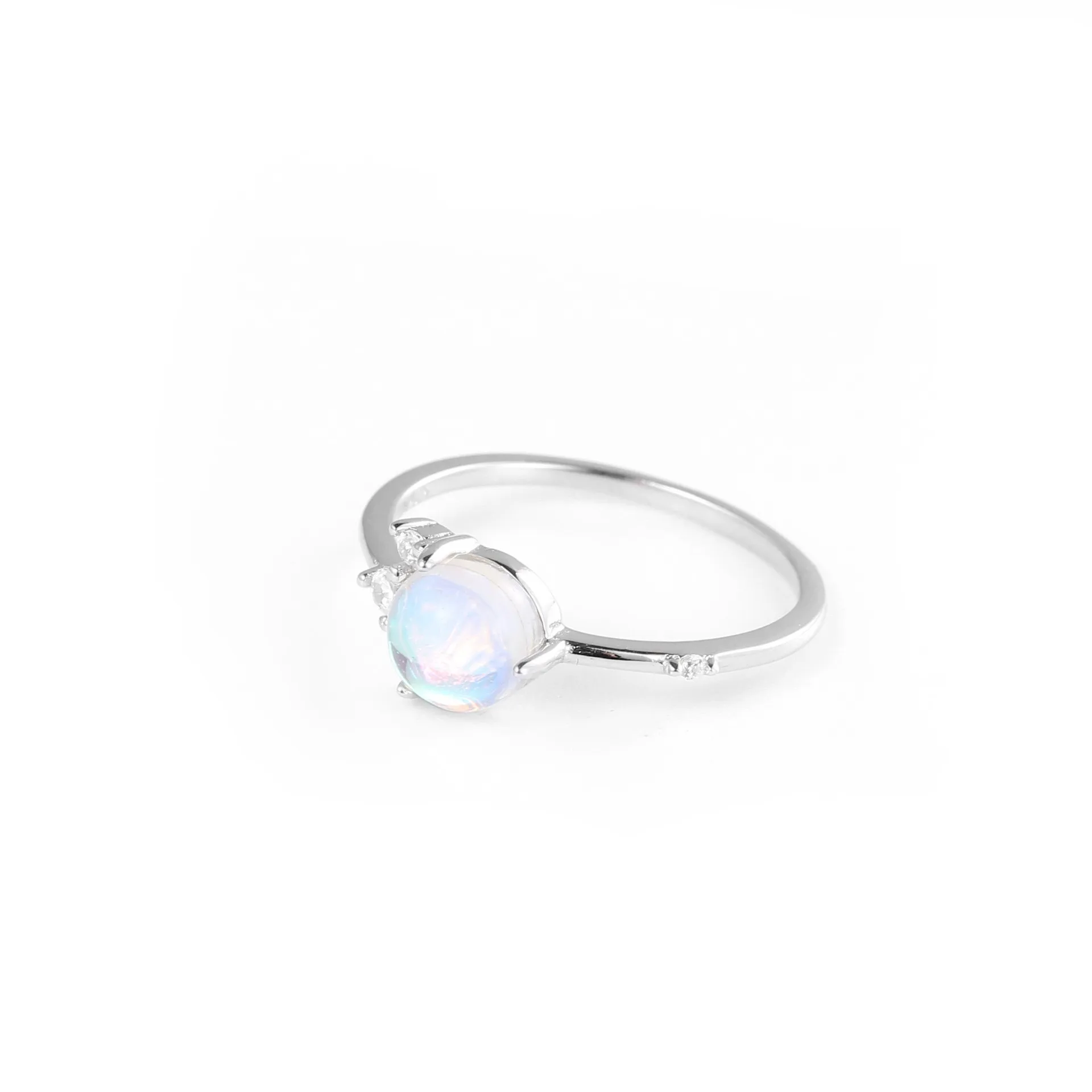 

JZ044 ZFSILVER S925 модные простые круглые кольца с лунным камнем и белым Цирконом для девушек женщин ювелирные изделия для свадебной вечеринки