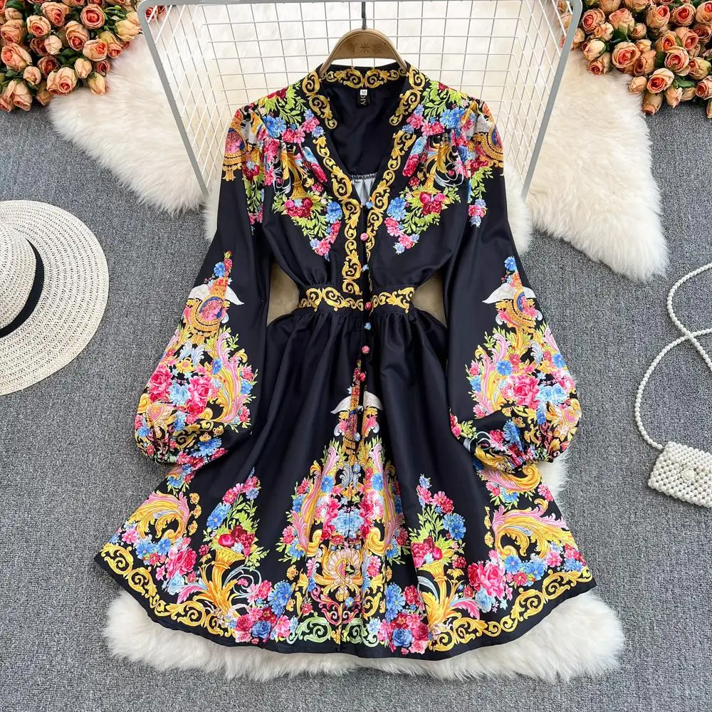spring and autumn retro palace style V-neck high-waisted lantern long-sleeved waist-less slimming printed a-word swing dress
spring and autumn retro palace style V-neck high-waisted lantern long-sleeved waist-less slimming printed a-word swing dress