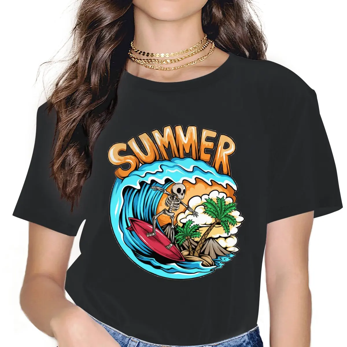 Leisure Surfer Skull Surfing On Ocean Waves T-Shirts Women O Neck 100% Cotton T Shirts Popularity Trend Tee Shirt Printed
Leisure Surfer Skull Surfing On Ocean Waves T-Shirts Women O Neck 100% Cotton T Shirts Popularity Trend Tee Shirt Printed