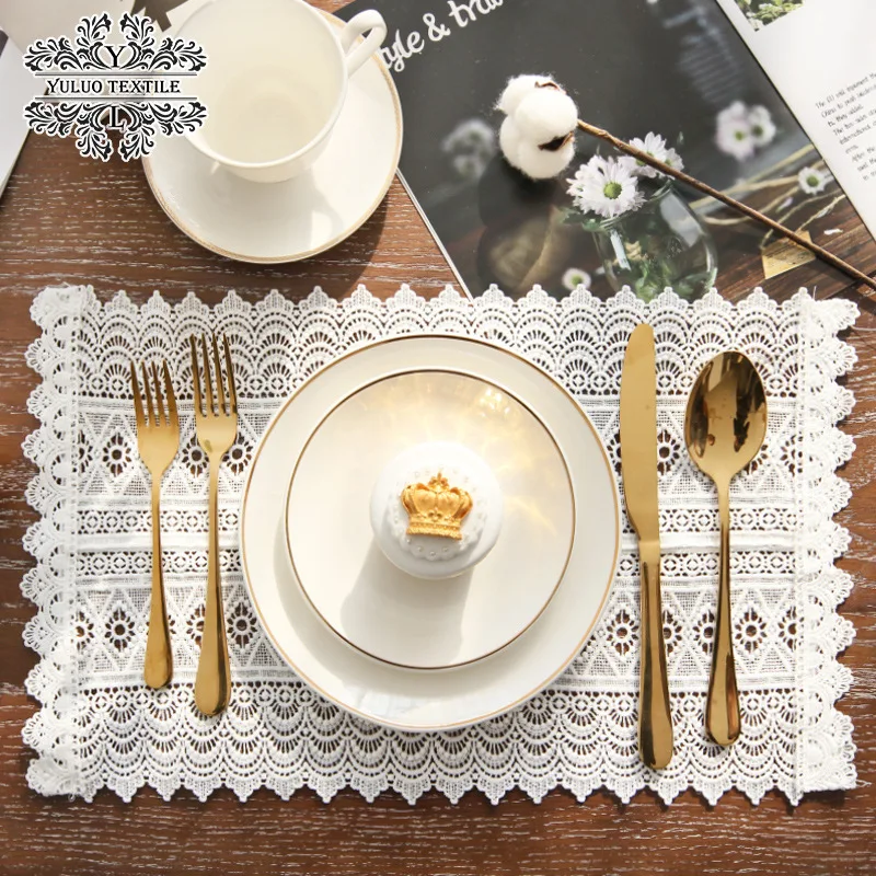 

French Lace Placemat Western Pastoral Style Table Flag Tablecloth Non-slip Table Mat Bowl Coaster Pads Home Wedding Decoration