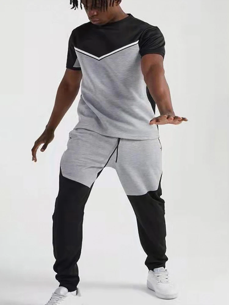 Summer Short Sleeve O-Neck T-Shirts And Drawstring Pants Suits For Mens Fashion Solid Outfits Patchwork Loose Men Two Piece Sets
Summer Short Sleeve O-Neck T-Shirts And Drawstring Pants Suits For Mens Fashion Solid Outfits Patchwork Loose Men Two Piece Sets