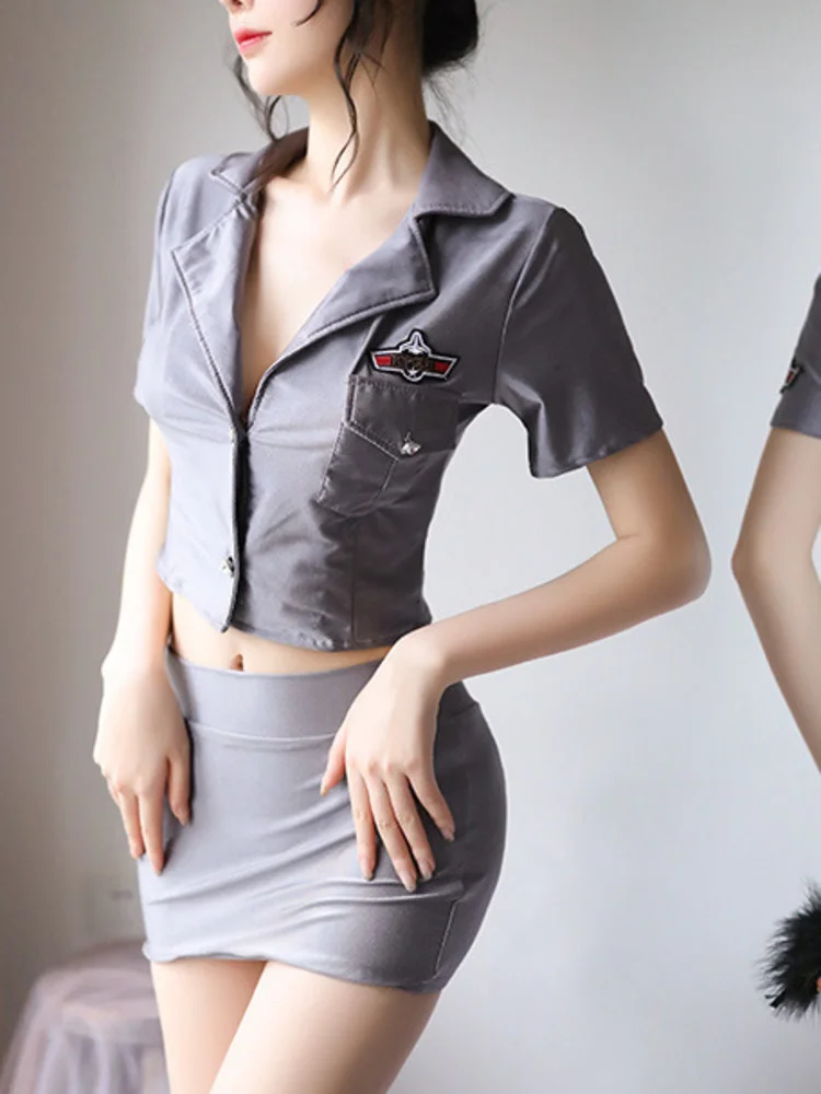 Anime Europe Sexy Cosplay Lapel Button Short Sleeve Top T Shirt + Ultra Short Tight Mini Skirt Set Hot Stewardess Uniform 4NF
Anime Europe Sexy Cosplay Lapel Button Short Sleeve Top T Shirt + Ultra Short Tight Mini Skirt Set Hot Stewardess Uniform 4NF
