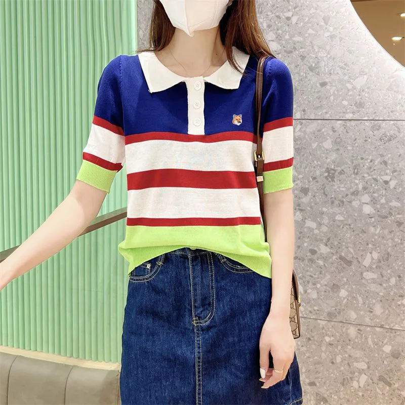 spring Summer Women T-Shirt Knitted Sweater Luxury Maison Fox Embroidery Logo Fashion Short Sleeve Versatile Women Top
spring Summer Women T-Shirt Knitted Sweater Luxury Maison Fox Embroidery Logo Fashion Short Sleeve Versatile Women Top