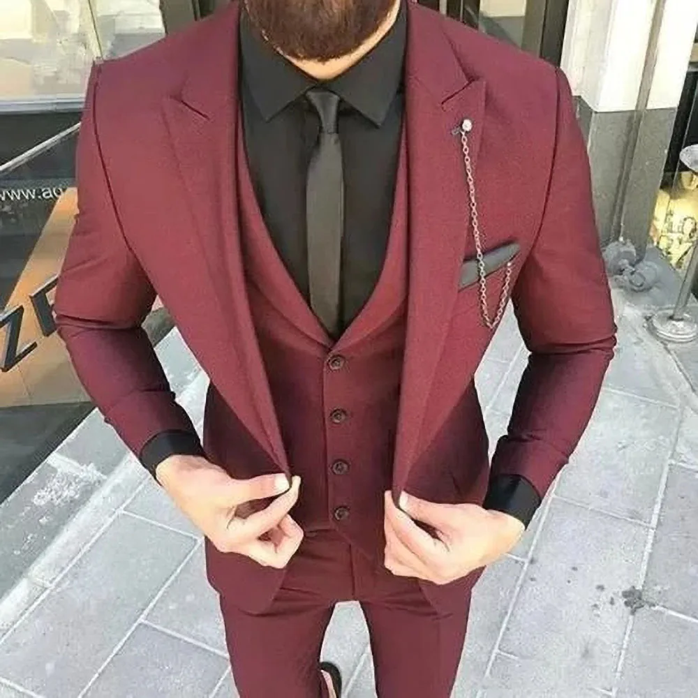 Costume Homme Wine Red Slim Fit Men Suits Wedding Prom Groom Tuxedos Terno Masculino 3 Pieces Blazer (Jacket+Pant+Vest)
Costume Homme Wine Red Slim Fit Men Suits Wedding Prom Groom Tuxedos Terno Masculino 3 Pieces Blazer (Jacket+Pant+Vest)