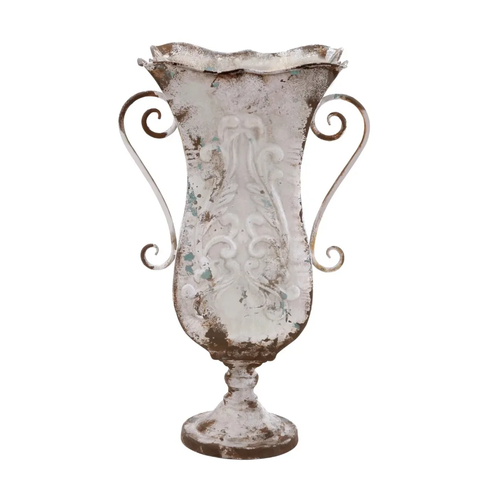 

21" Distressed Beige Metal Vase Decor Antique Beige Metal Vase Is a Unique Addition to Your Fashionable Home Flower Decoration