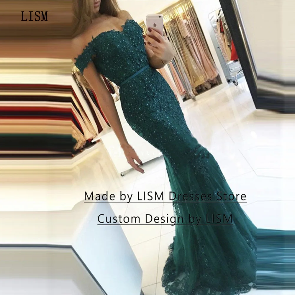 LISM Green Mermaid Off The shoulder Graduation Prom Dresses With Lace Gorgeous Apllliques Sheath Floor Length Custom Made Dress
LISM Green Mermaid Off The shoulder Graduation Prom Dresses With Lace Gorgeous Apllliques Sheath Floor Length Custom Made Dress