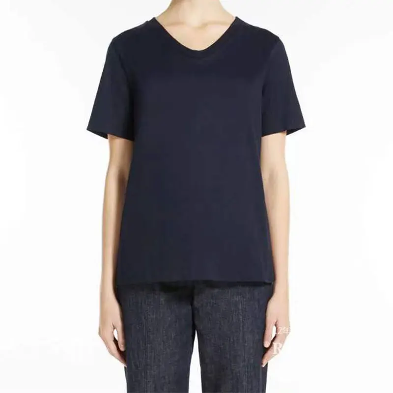 Простая повседневная женская хлопковая Футболка с V-образным вырезом, модная женская футболка с буквенным принтом сзади, топы 
Простая повседневная женская хлопковая Футболка с V-образным вырезом, модная женская футболка с буквенным принтом сзади, топы