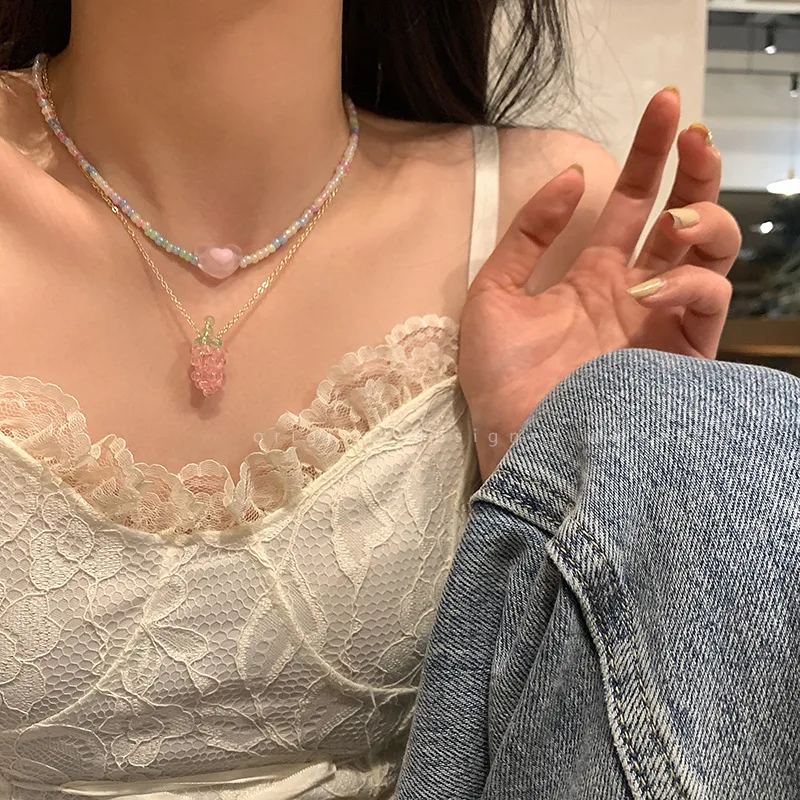 Fashion Double Layer Heart Grape Necklace For Women Girl Beaded Necklace Vintage Simple Cute Niche Design Party Gift Jewelry
Fashion Double Layer Heart Grape Necklace For Women Girl Beaded Necklace Vintage Simple Cute Niche Design Party Gift Jewelry