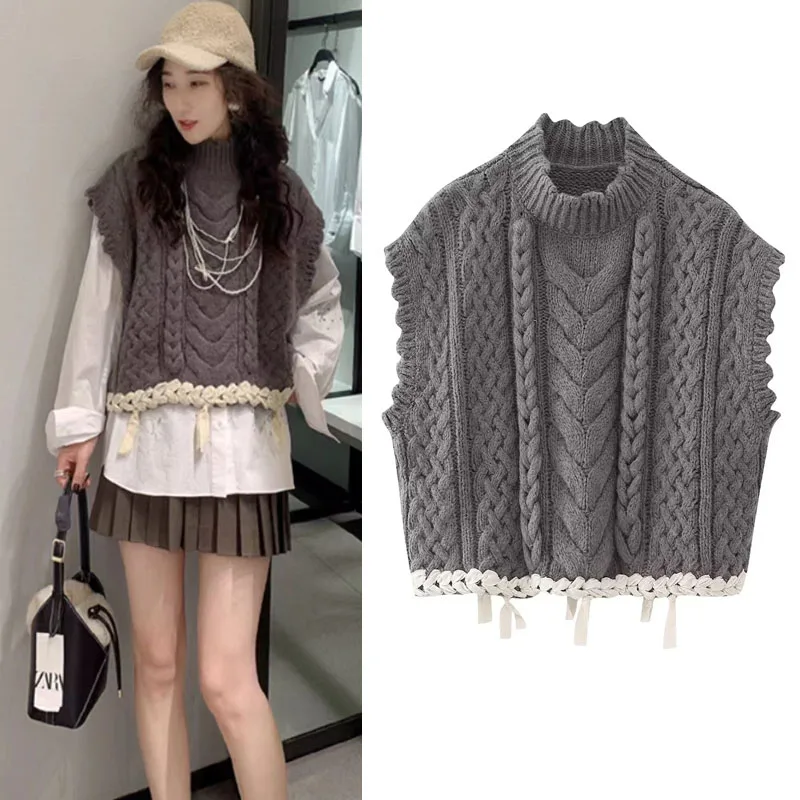 TRAF Woman's Knit Vest Autumn Winter High Neck Waistcoat Women Fashion Contrast Hem Vests Female Grey Sleeveless Warm Jackets
TRAF Woman's Knit Vest Autumn Winter High Neck Waistcoat Women Fashion Contrast Hem Vests Female Grey Sleeveless Warm Jackets