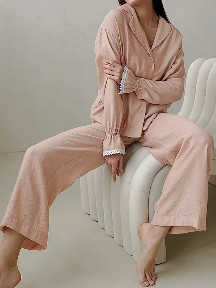 Linad Chic Pajamas For Women 2 Piece Sets Fashion Long Sleeve Sleepwear Female Trouser Suits Solid 2023 Autumn Casual Nightwear 
Linad Chic Pajamas For Women 2 Piece Sets Fashion Long Sleeve Sleepwear Female Trouser Suits Solid 2023 Autumn Casual Nightwear