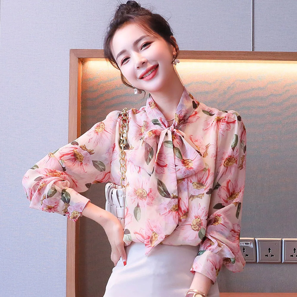 New Fresh Printed All-match Shirt Women Ribbon Collar Loose Pullover Long Sleeve Ladies Blouse Tops Mulberry Silk Clothing 2022
New Fresh Printed All-match Shirt Women Ribbon Collar Loose Pullover Long Sleeve Ladies Blouse Tops Mulberry Silk Clothing 2022
