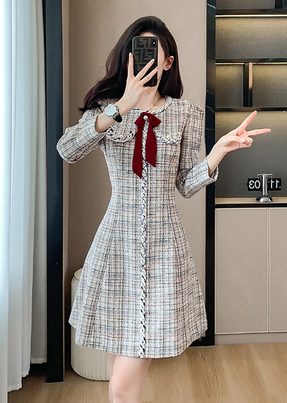 French Small Fragrant High Quality Long Sleeve Dress Women Blue Tweed Bow High Waist Slim Chic Party Mini Dress Vestidos
French Small Fragrant High Quality Long Sleeve Dress Women Blue Tweed Bow High Waist Slim Chic Party Mini Dress Vestidos