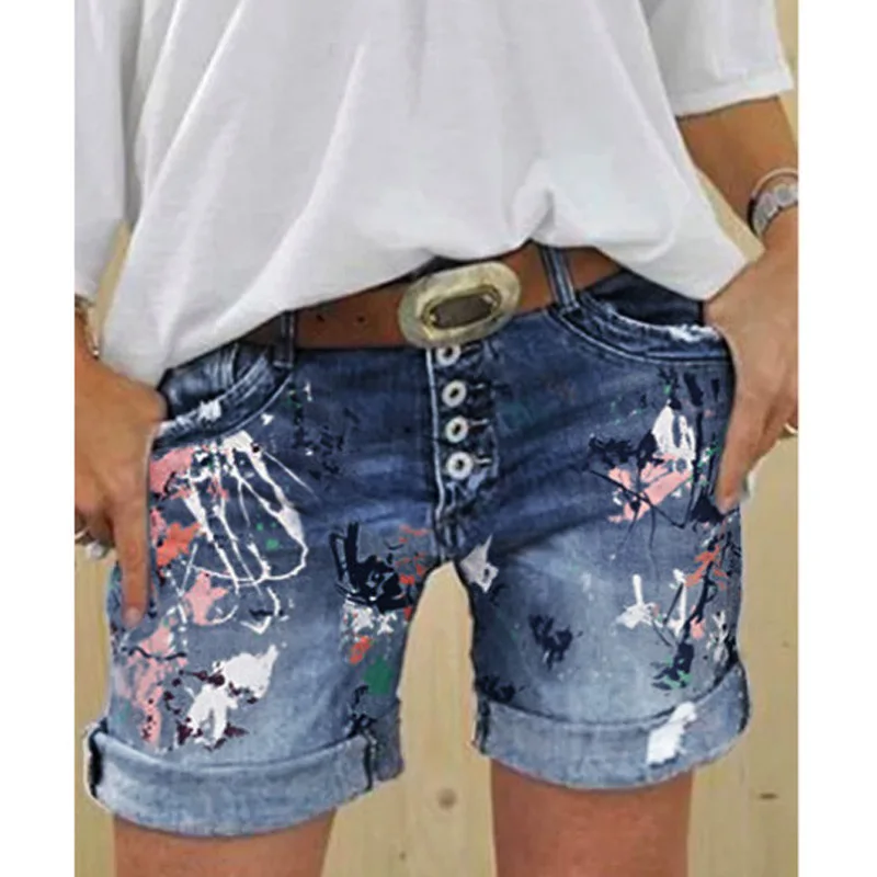 Women's jeans high-waisted denim shorts loose wash printing multi-button curled hot pants women's street pants
Women's jeans high-waisted denim shorts loose wash printing multi-button curled hot pants women's street pants