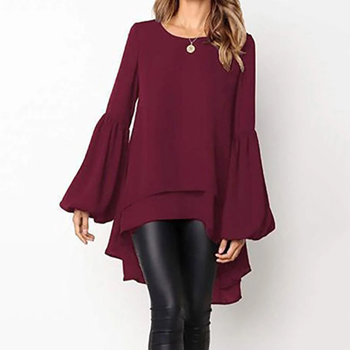 Yeezzi Autumn Female Fashion Tops Solid Color Flared Sleeves Casual Simple High-Low Round-Neck T-Shirt Top for Women 2022 New
Yeezzi Autumn Female Fashion Tops Solid Color Flared Sleeves Casual Simple High-Low Round-Neck T-Shirt Top for Women 2022 New