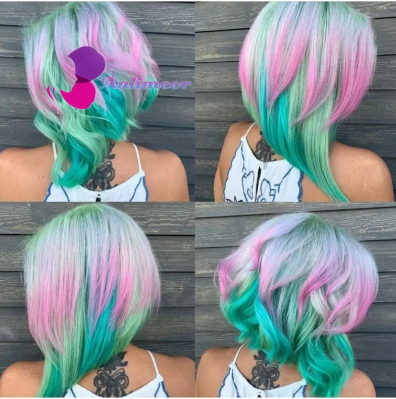 Ombre Pink Green Wig Rainbow Wig 13x4 Lace Front Wig 100% Brazilian Short Wave Bob Wig Virgin Human hair Wig for Black Women
Ombre Pink Green Wig Rainbow Wig 13x4 Lace Front Wig 100% Brazilian Short Wave Bob Wig Virgin Human hair Wig for Black Women