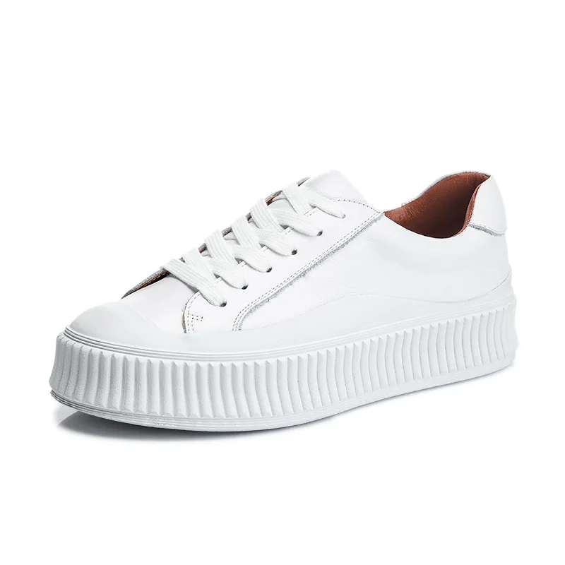 

41 42 Big Size White Shoes Women Genuine Leather Platform Sneakers Comfortable 2023 Autumn New Female Fashion Stateboard Sneaker