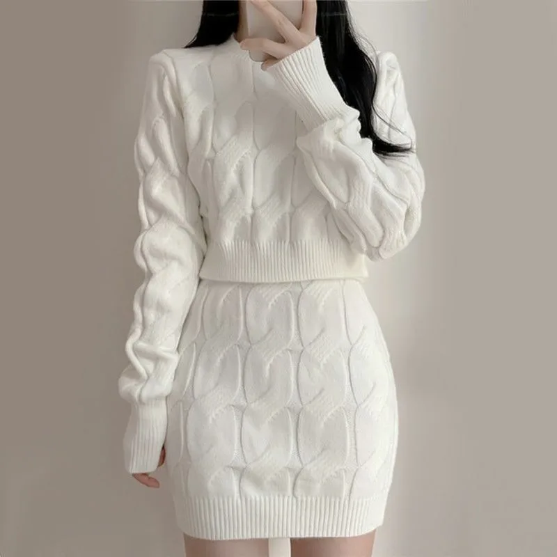 Hikigawa Sweet Long Sleeve Chic Fashion Twist Knitted Women Pullovers +Slim All Match Solid Skirts Spring New 2 Set Ropa Mujer
Hikigawa Sweet Long Sleeve Chic Fashion Twist Knitted Women Pullovers +Slim All Match Solid Skirts Spring New 2 Set Ropa Mujer