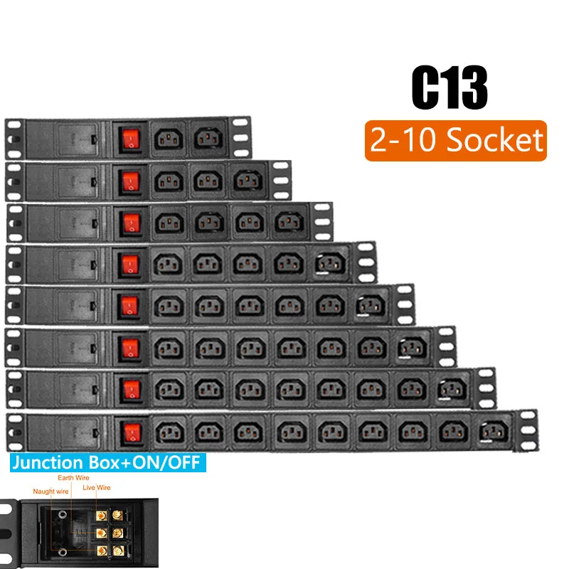 PDU Network Cabinet Rack Power Socket C13 Socket with Switch Junction Box Rewireable Power Board
PDU Network Cabinet Rack Power Socket C13 Socket with Switch Junction Box Rewireable Power Board