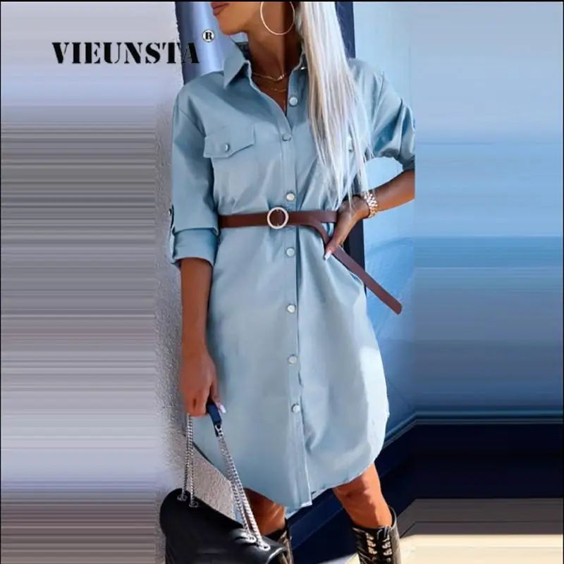 Women Design Irregular Hem Pocket Midi Dresses Office Lady Lapel Button Vestidos Fall New Casual Solid Color Vintage Shirt Dress 
Women Design Irregular Hem Pocket Midi Dresses Office Lady Lapel Button Vestidos Fall New Casual Solid Color Vintage Shirt Dress