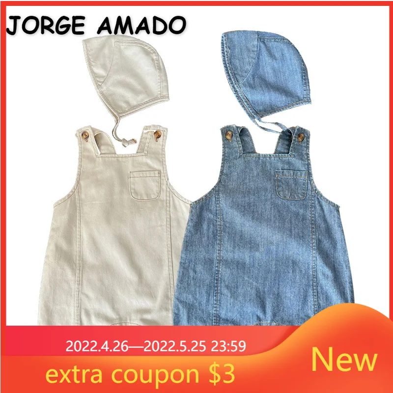Korean Style New Summer Clothing for Newborns Girl Boy Romper Square Collar Beige Denim Blue Jumpsuit+Cap Baby Clothes E2206
Korean Style New Summer Clothing for Newborns Girl Boy Romper Square Collar Beige Denim Blue Jumpsuit+Cap Baby Clothes E2206