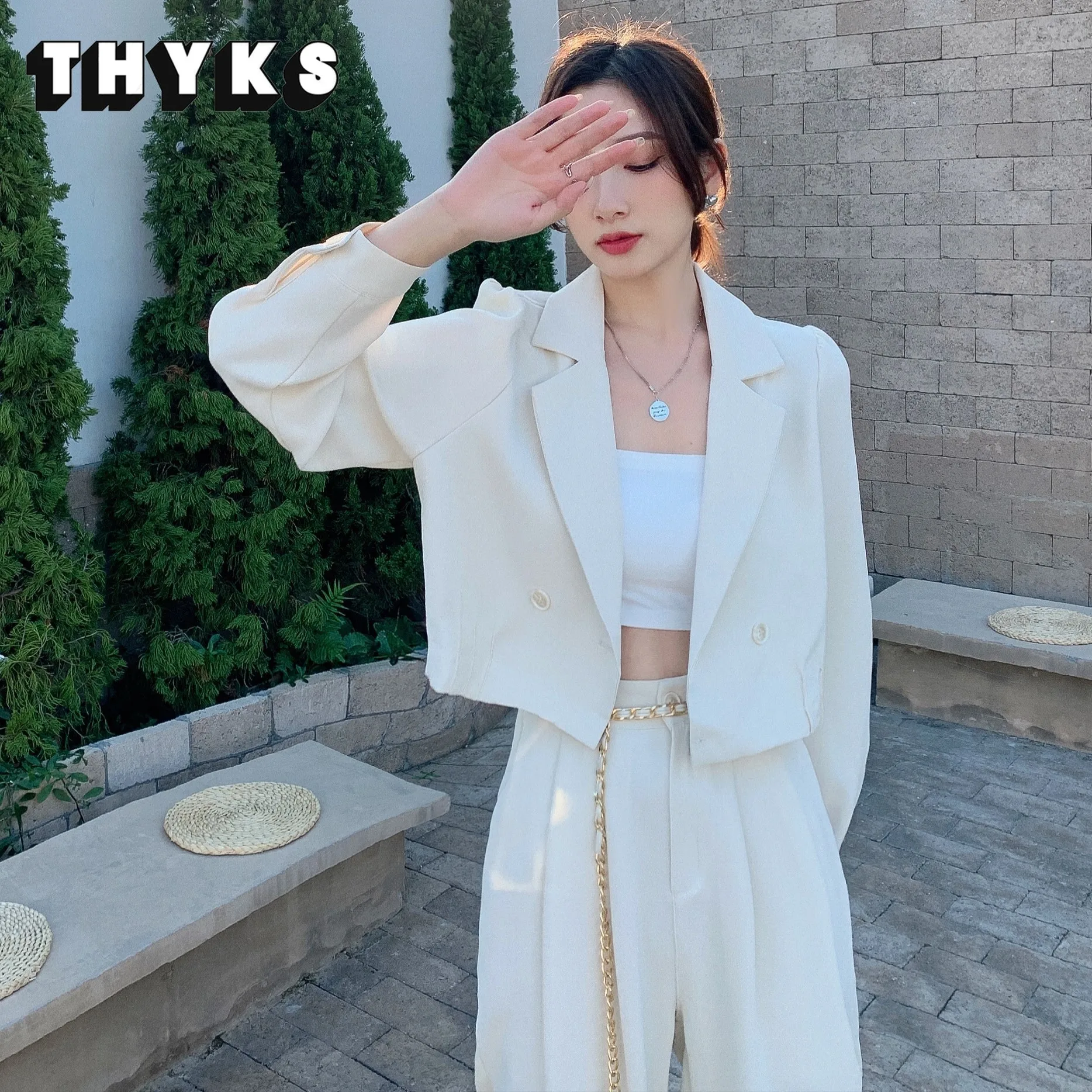 Three-piece Suit for Women 2 Piece Set Blazer with Pant Suits Puff Sleeve Crop Tops + Tank Chic OL Outfits Elegance Kit 2022 
Three-piece Suit for Women 2 Piece Set Blazer with Pant Suits Puff Sleeve Crop Tops + Tank Chic OL Outfits Elegance Kit 2022